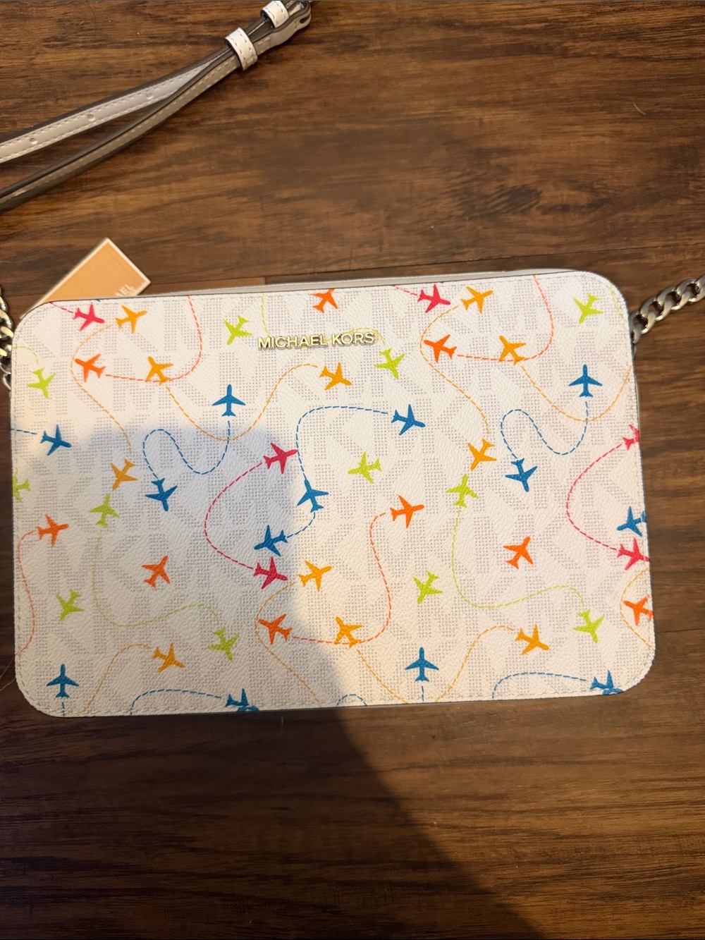 Michael Kors White Crossbody with Multicolor Airplane - Picture 2 of 4